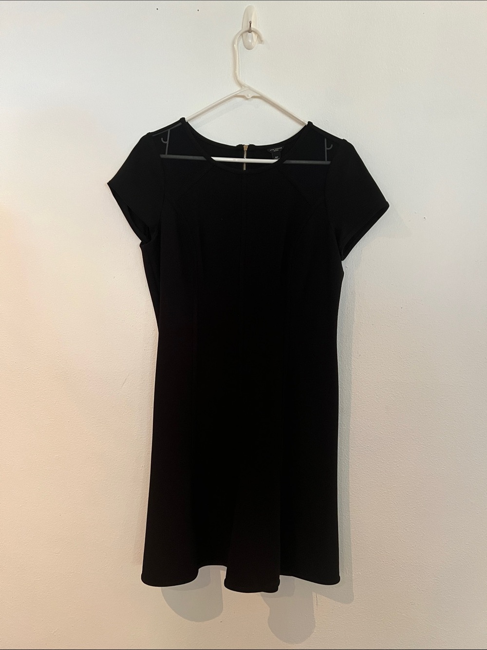 Ann Taylor Petite Black Dress with Sheer Front Shoulders & Gold Back Zipper